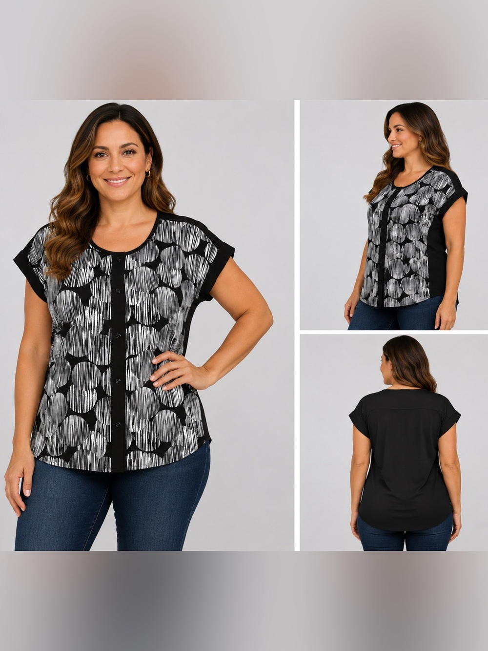 Adele & May Black White Abstract Blouse XL
